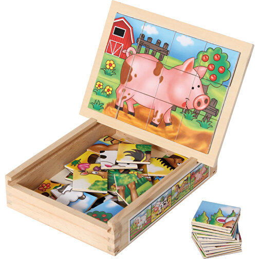 Jeu de puzzles magnétiques (4) Animaux de la ferme dans une boîte en bois, Image 2