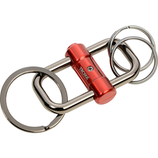 TROIKA Schlüsselanhänger 2-WAY KEY , Troika, gunmetal, rot, Metallguss, 9,50cm x 1,20cm x 3,30cm (Länge x Höhe x Breite), Bild 1