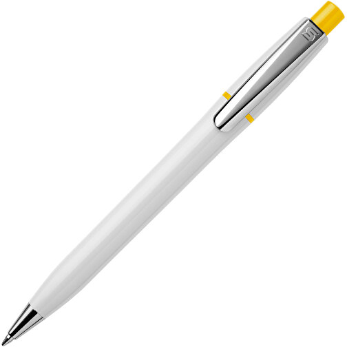 Kugelschreiber Semyr Chrome Hardcolour , weiss / gelb, ABS & Metall, 13,70cm (Länge), Bild 1
