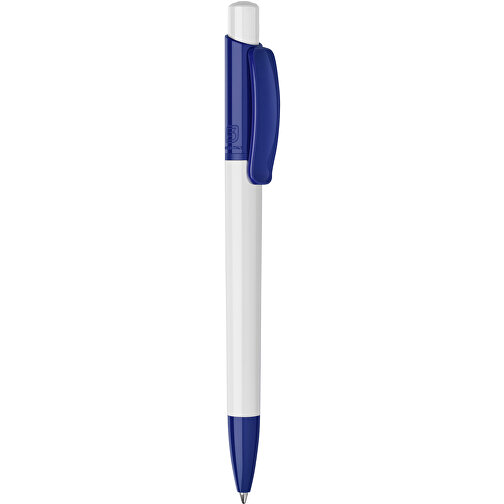 Kugelschreiber Kamal Hardcolour , weiß / dunkelblau, ABS, 13,80cm (Höhe), Bild 1