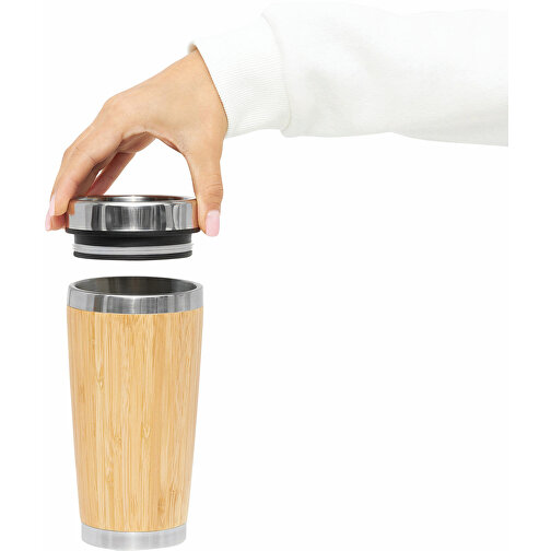 Isolierbecher BAMBOO DRINK , braun, silber, Edelstahl / Bambus / Kunststoff / Silikon, 17,50cm (Höhe), Bild 7