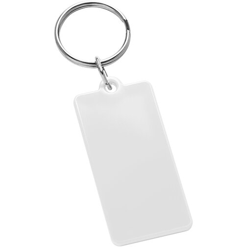 Schlüsselanhänger 'Rechteck' , weiß, ABS+PS+MET, 5,30cm x 0,30cm x 2,50cm (Länge x Höhe x Breite), Bild 1
