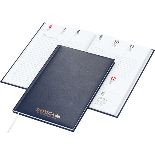 Buchkalender Prestige Bestseller, Dunkelblau Inkl. Kupferprägung , dunkelblau, kupfer, 21,00cm x 14,80cm (Länge x Breite), Bild 1