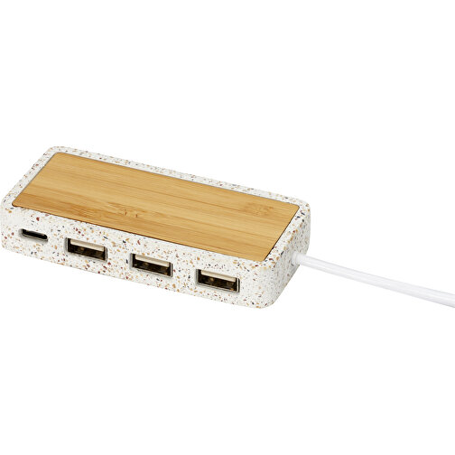 Terrazzo USB 2.0 Hub , natur, Kalkstein, Bambusholz, 9,00cm x 1,50cm x 4,10cm (Länge x Höhe x Breite), Bild 1