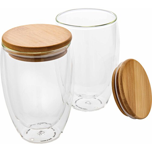 Dobbelvegget borosilikat glass med bambus lokk 350ml, 2stk, Bilde 1