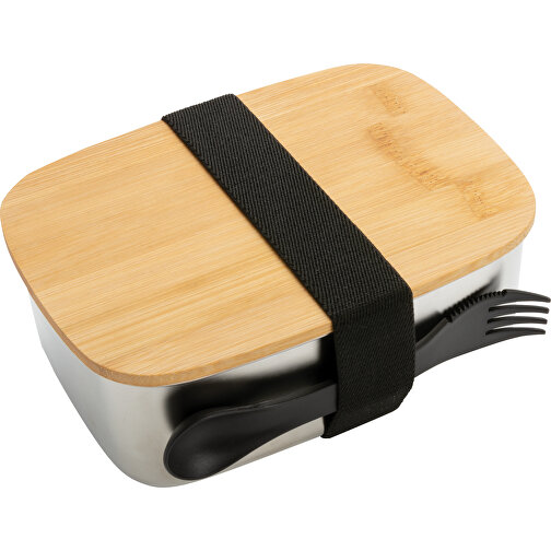 Boîte à Lunch en acier avec couvercle en bambou et cuichette, Image 4