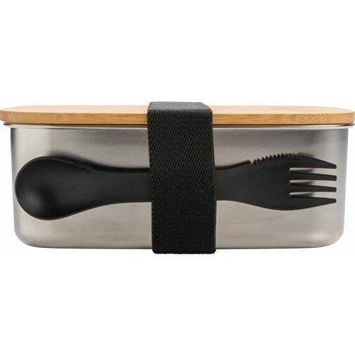 Boîte à Lunch en acier avec couvercle en bambou et cuichette, Image 6