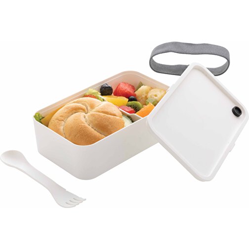 PP Lunchbox Mit Göffel, Weiß , weiß, PP, 19,00cm x 5,40cm (Länge x Höhe), Bild 2
