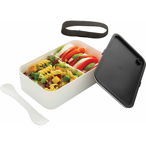 GRS RPP Lunchbox Mit Göffel, Weiß , weiß, Polypropylen - recycelt, 19,00cm x 5,40cm (Länge x Höhe), Bild 2