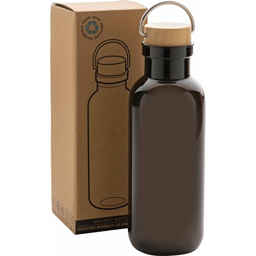 GRS RPET Flasche With Bambusdeckel Und Griff, Schwarz , schwarz, PET - recycelt, 7,50cm x 22,30cm (Länge x Höhe), Bild 5