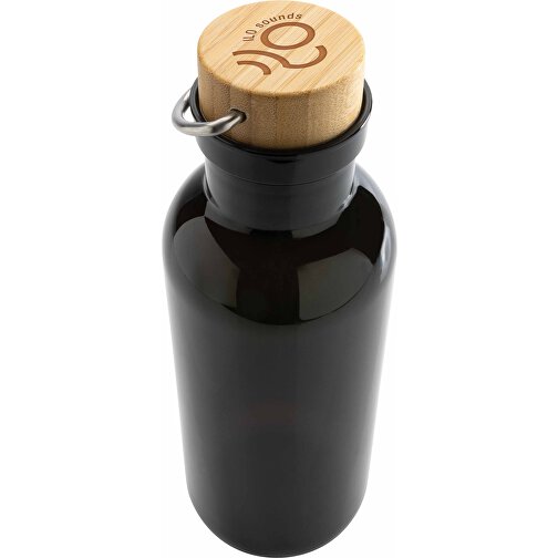GRS RPET Flasche With Bambusdeckel Und Griff, Schwarz , schwarz, PET - recycelt, 7,50cm x 22,30cm (Länge x Höhe), Bild 7