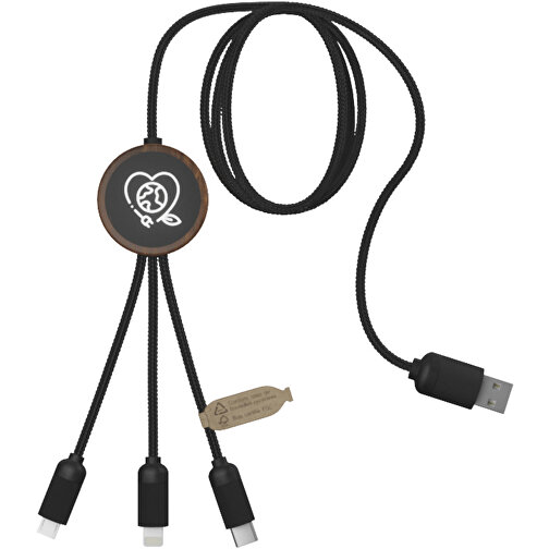 SCX.design C36 Câble de recharge étendu 3 en 1 rPET avec logo lumineux dans un boîtier rond en bambo, Image 1