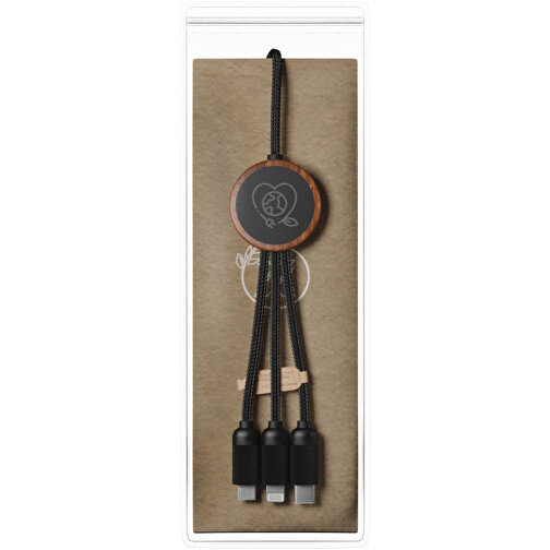 SCX.design C36 Câble de recharge étendu 3 en 1 rPET avec logo lumineux dans un boîtier rond en bambo, Image 3