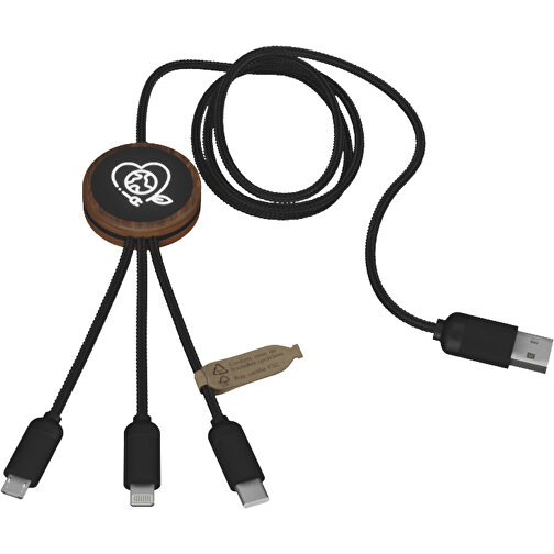 SCX.design C36 Câble de recharge étendu 3 en 1 rPET avec logo lumineux dans un boîtier rond en bambo, Image 5
