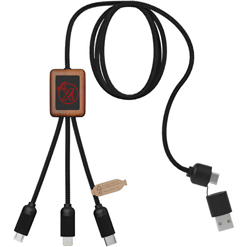 SCX.design C38 Câble de recharge 5 en 1 en rPET dans un boîtier carré en bambou avec logo lumineux, Image 1