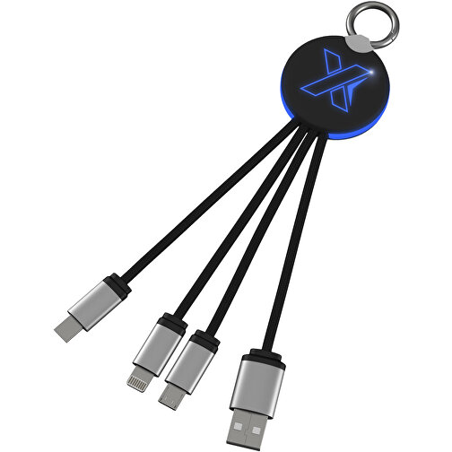 SCX.design C16 Kabel Mit Leuchtlogo , blau / schwarz, Recycelter ABS Kunststoff, Recycelter PET Kunststoff, Metall, 14,00cm x 1,20cm x 3,50cm (Länge x Höhe x Breite), Bild 1