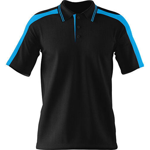 Poloshirt Individuell Gestaltbar , schwarz / himmelblau, 200gsm Poly / Cotton Pique, XL, 76,00cm x 59,00cm (Höhe x Breite), Bild 1
