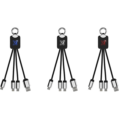 SCX.design C15 Quatro Ladekabel Mit Leuchtlogo , blau / schwarz, Recycelter PET Kunststoff, Metall, Gummi, 16,00cm x 2,60cm (Länge x Breite), Bild 5