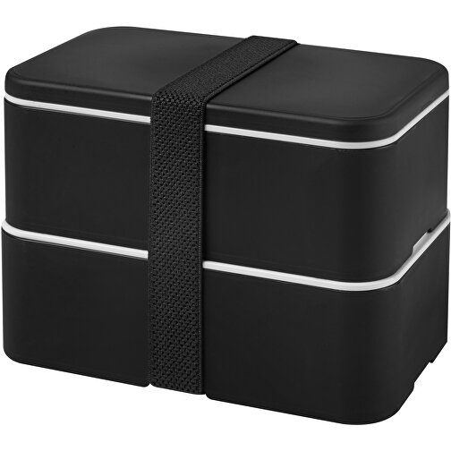 MIYO Doppel-Lunchbox , schwarz / schwarz / schwarz, PP Kunststoff, 18,00cm x 11,30cm x 11,00cm (Länge x Höhe x Breite), Bild 1