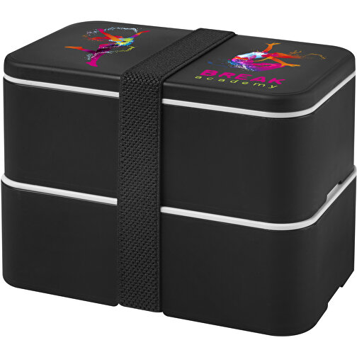 MIYO Doppel-Lunchbox , schwarz / schwarz / schwarz, PP Kunststoff, 18,00cm x 11,30cm x 11,00cm (Länge x Höhe x Breite), Bild 2