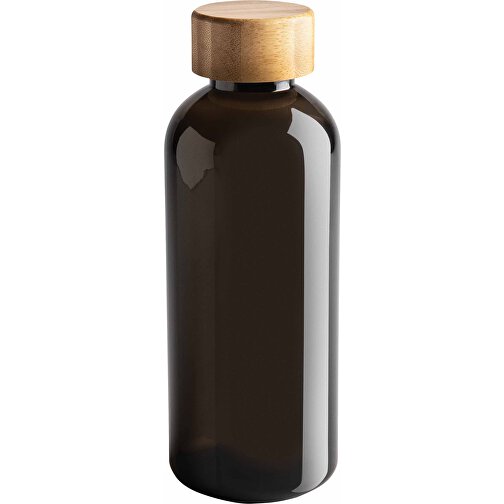 GRS RPET Flasche Mit Bambus-Deckel, Schwarz , schwarz, PET - recycelt, 7,40cm x 20,60cm (Länge x Höhe), Bild 1