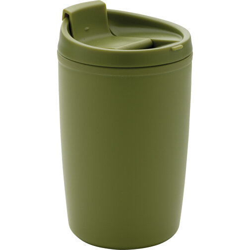 GRS recycelter PP-Becher mit Flip-Deckel (grün, Recyceltes Polypropylen,  192g) als Werbeartikel Auf