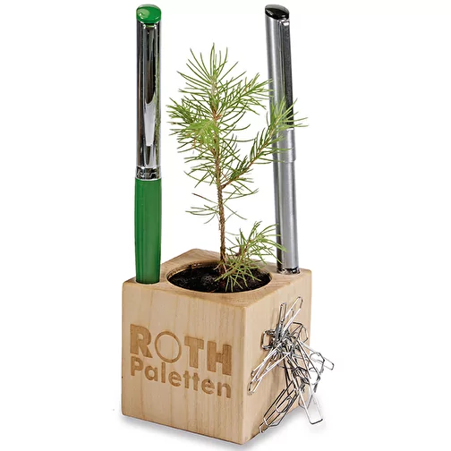 Pot cube boisde bureau en boite star-box avec graines - Thym, 1 sites gravés au laser, Image 2
