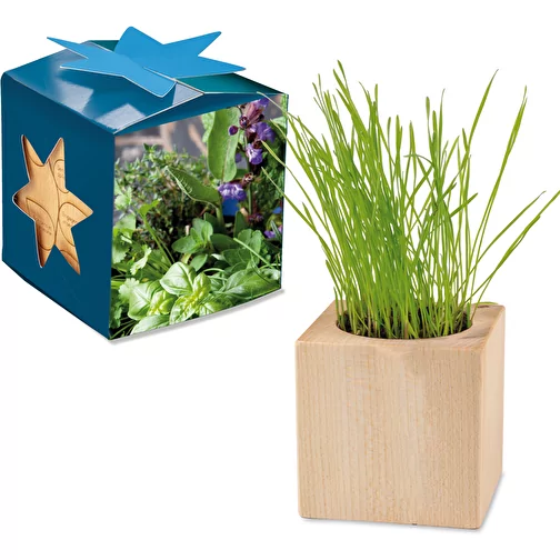 Pot cube bois Maxi en boite star-box avec graines - Mélange d herbes aromatiques, Image 1