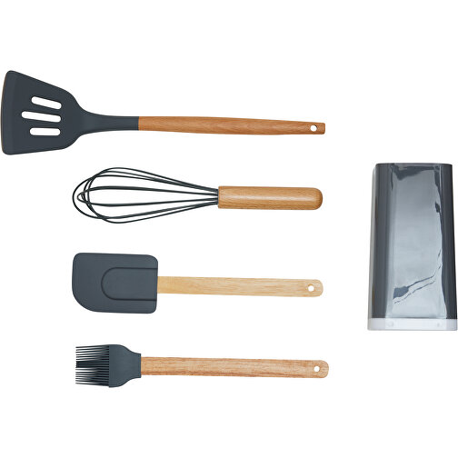 5-teiliges Küchenset COOKING TOOLS , grau, Kunststoff / Holz / Silikon, 8,00cm x 32,00cm x 8,00cm (Länge x Höhe x Breite), Bild 3