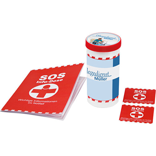 SOS-Info-Dose Individuelle Banderole Und Deckelaufkleber , weiss, rot, PP+PAP, 11,00cm (Höhe), Bild 2