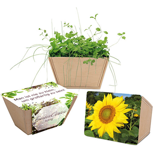 Mini-Beet Mit Samen - Sonnenblume , individuell, Papier, Holz, Erde, Saatgut, 9,70cm x 5,20cm x 6,80cm (Länge x Höhe x Breite), Bild 1