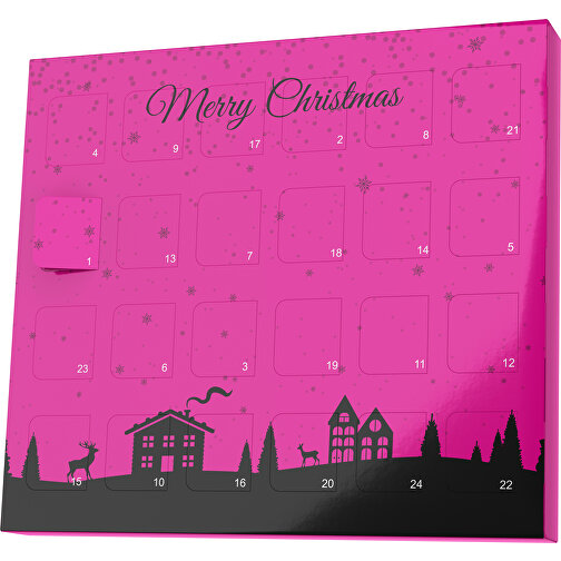 XS Adventskalender Weihnachtsdorf , Brandt, pink / schwarz, Vollkartonhülle, weiss, 1,60cm x 12,00cm x 14,00cm (Länge x Höhe x Breite), Bild 1