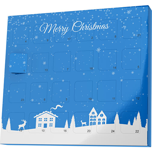 XS Adventskalender Weihnachtsdorf , Brandt, kobaltblau / weiß, Vollkartonhülle, weiß, 1,60cm x 12,00cm x 14,00cm (Länge x Höhe x Breite), Bild 1