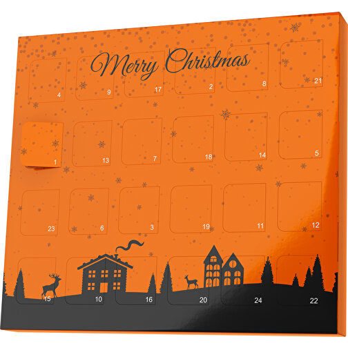 XS Adventskalender Weihnachtsdorf , Brandt, orange / schwarz, Vollkartonhülle, weiß, 1,60cm x 12,00cm x 14,00cm (Länge x Höhe x Breite), Bild 1