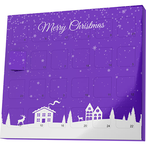 XS Adventskalender Weihnachtsdorf , Brandt, violet / weiß, Vollkartonhülle, weiß, 1,60cm x 12,00cm x 14,00cm (Länge x Höhe x Breite), Bild 1