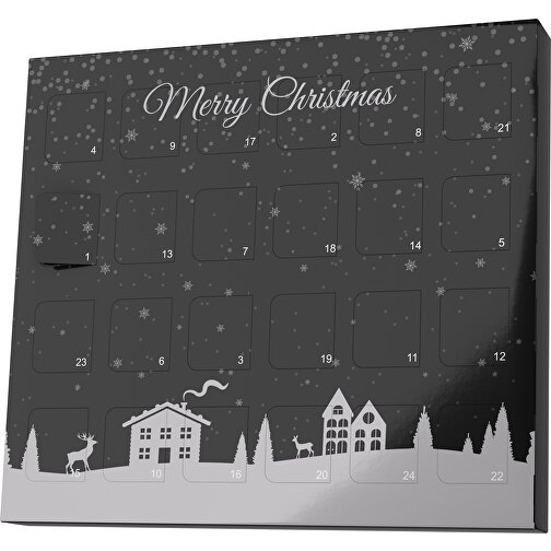 XS Adventskalender Weihnachtsdorf , Brandt, schwarz / hellgrau, Vollkartonhülle, weiss, 1,60cm x 12,00cm x 14,00cm (Länge x Höhe x Breite), Bild 1