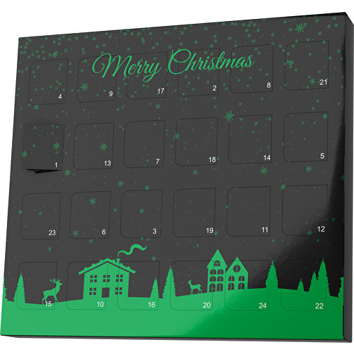 XS Adventskalender Weihnachtsdorf , Brandt, schwarz / grün, Vollkartonhülle, weiss, 1,60cm x 12,00cm x 14,00cm (Länge x Höhe x Breite), Bild 1