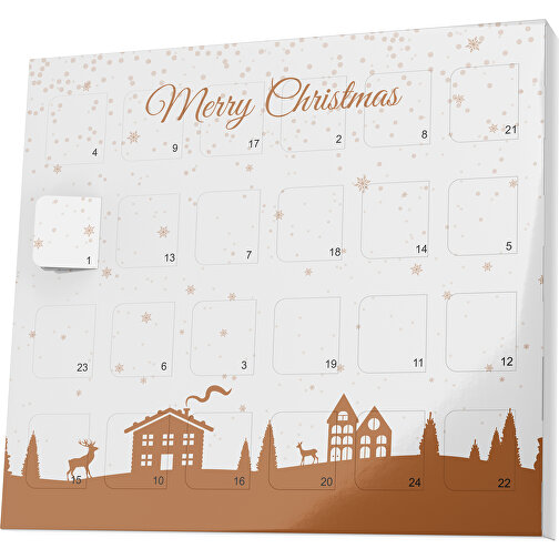 XS Adventskalender Weihnachtsdorf , Brandt, weiss / braun, Vollkartonhülle, weiss, 1,60cm x 12,00cm x 14,00cm (Länge x Höhe x Breite), Bild 1