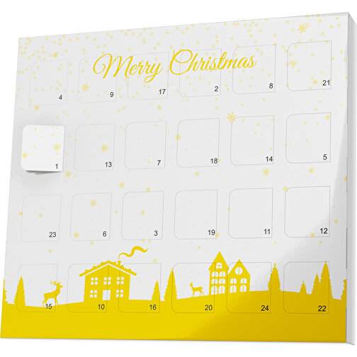 XS Adventskalender Weihnachtsdorf , Brandt, weiss / goldgelb, Vollkartonhülle, weiss, 1,60cm x 12,00cm x 14,00cm (Länge x Höhe x Breite), Bild 1