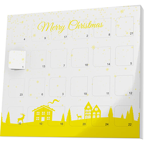 XS Adventskalender Weihnachtsdorf , Brandt, weiss / gelb, Vollkartonhülle, weiss, 1,60cm x 12,00cm x 14,00cm (Länge x Höhe x Breite), Bild 1