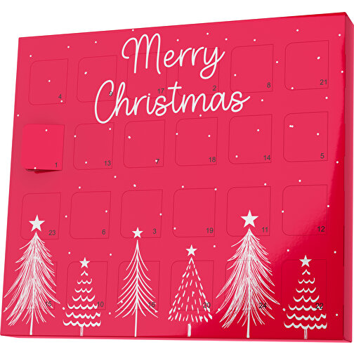 XS Adventskalender Merry Christmas Tanne , M&M\'s, ampelrot / weiß, Vollkartonhülle, weiß, 1,60cm x 12,00cm x 14,00cm (Länge x Höhe x Breite), Bild 1