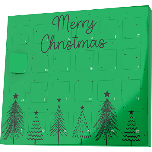 XS Adventskalender Merry Christmas Tanne , M&M\'s, grün / schwarz, Vollkartonhülle, weiß, 1,60cm x 12,00cm x 14,00cm (Länge x Höhe x Breite), Bild 1