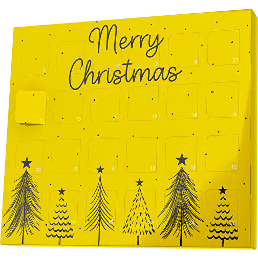 XS Adventskalender Merry Christmas Tanne , M&M\'s, goldgelb / schwarz, Vollkartonhülle, weiß, 1,60cm x 12,00cm x 14,00cm (Länge x Höhe x Breite), Bild 1
