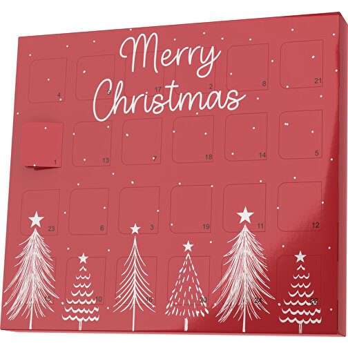 XS Adventskalender Merry Christmas Tanne , M&M\'s, weinrot / weiss, Vollkartonhülle, weiss, 1,60cm x 12,00cm x 14,00cm (Länge x Höhe x Breite), Bild 1