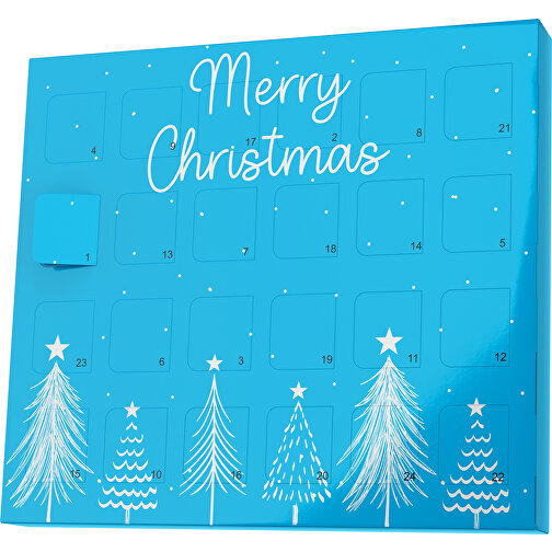 XS Adventskalender Merry Christmas Tanne , M&M\'s, himmelblau / weiß, Vollkartonhülle, weiß, 1,60cm x 12,00cm x 14,00cm (Länge x Höhe x Breite), Bild 1