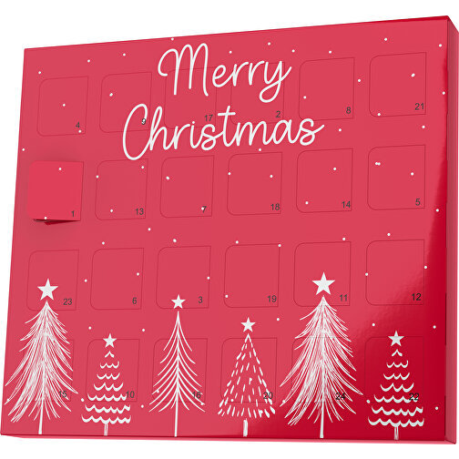 XS Adventskalender Merry Christmas Tanne , M&M\'s, dunkelrot / weiss, Vollkartonhülle, weiss, 1,60cm x 12,00cm x 14,00cm (Länge x Höhe x Breite), Bild 1