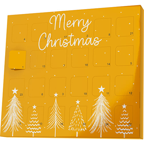 XS Adventskalender Merry Christmas Tanne , M&M\'s, kürbisorange / weiß, Vollkartonhülle, weiß, 1,60cm x 12,00cm x 14,00cm (Länge x Höhe x Breite), Bild 1