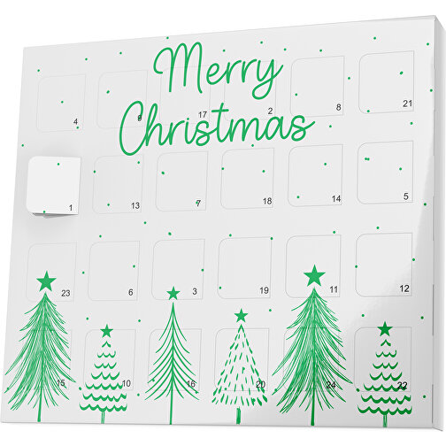 XS Adventskalender Merry Christmas Tanne , M&M\'s, weiß / grün, Vollkartonhülle, weiß, 1,60cm x 12,00cm x 14,00cm (Länge x Höhe x Breite), Bild 1