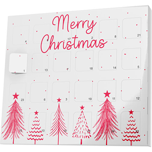 XS Adventskalender Merry Christmas Tanne , M&M\'s, weiß / ampelrot, Vollkartonhülle, weiß, 1,60cm x 12,00cm x 14,00cm (Länge x Höhe x Breite), Bild 1