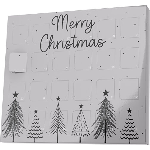 XS Adventskalender Merry Christmas Tanne , Brandt, hellgrau / schwarz, Vollkartonhülle, weiß, 1,60cm x 12,00cm x 14,00cm (Länge x Höhe x Breite), Bild 1